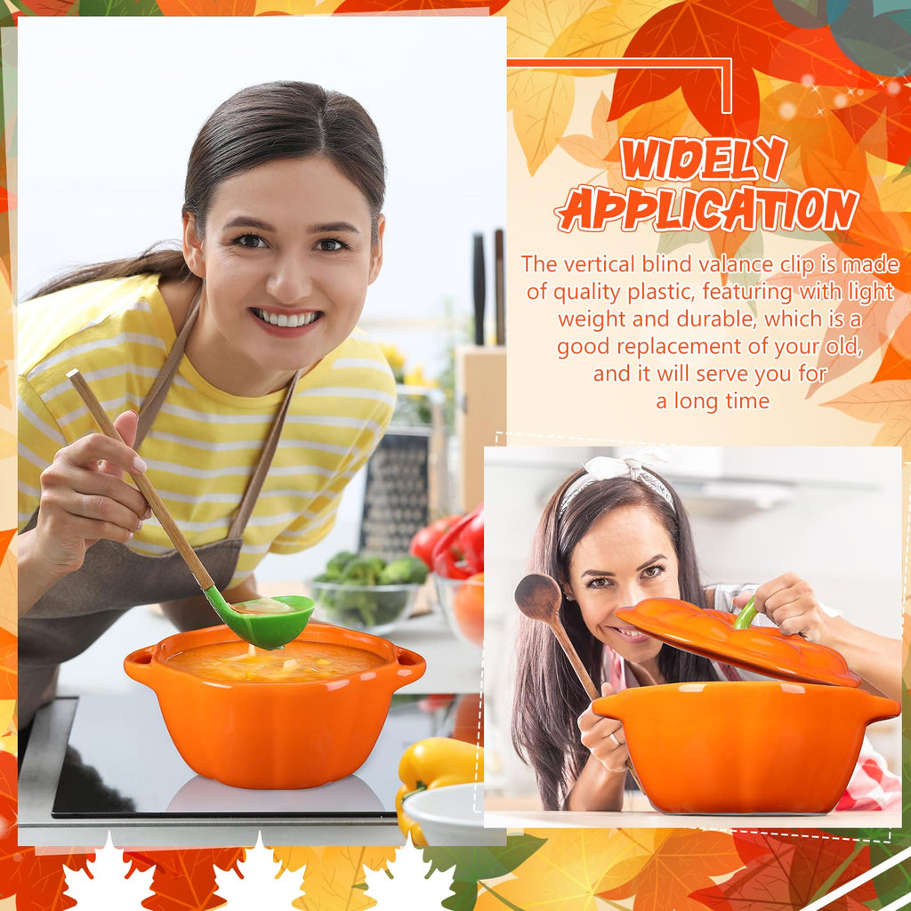 2 Pcs Ceramic Pumpkin Bowls with Lids, 13 oz Oven Safe Ramekins