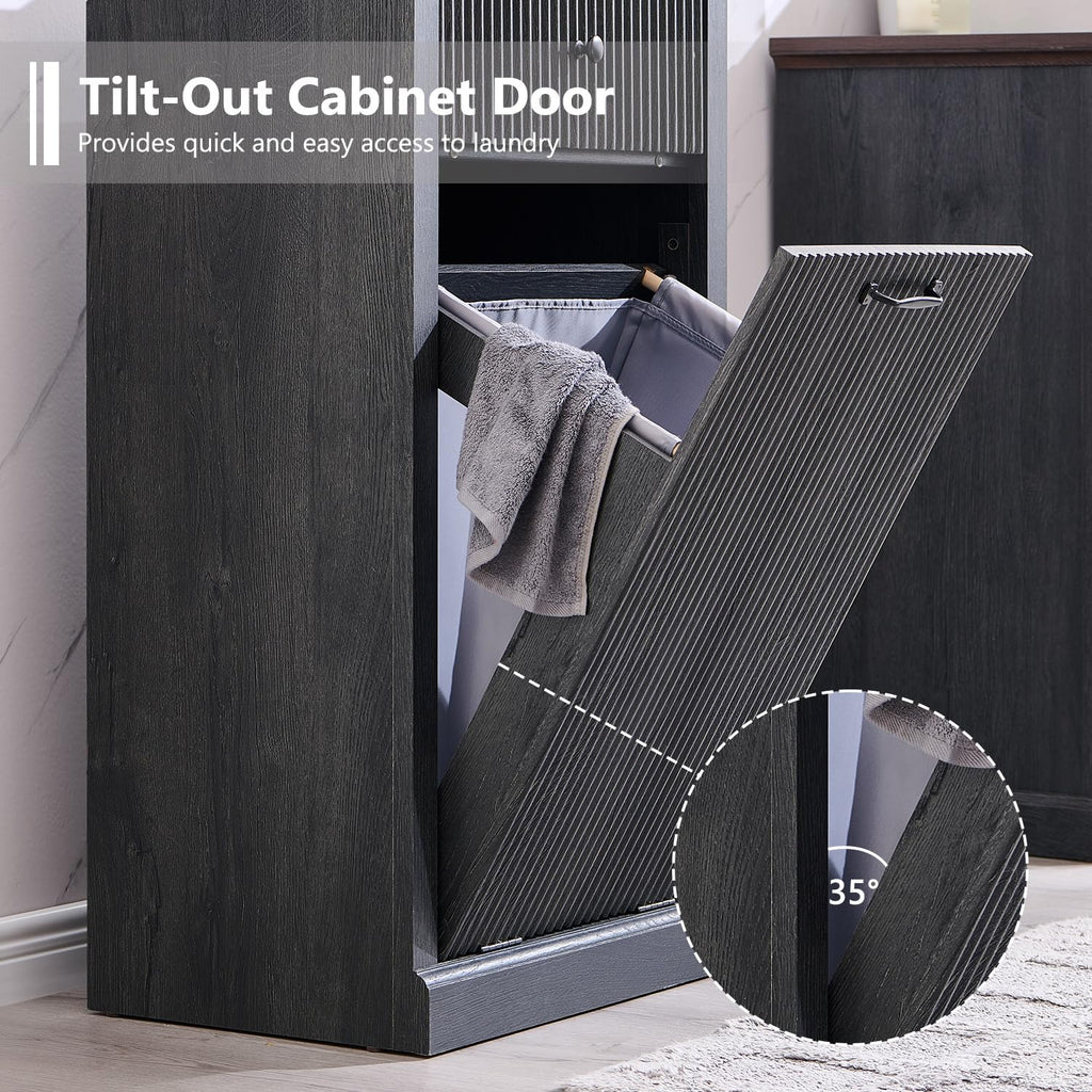 Tilt Out Laundry Hamper Cabinet, Modern Trash Can Cabinet, Dark Gray