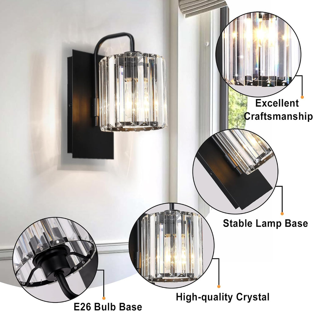 Crystal Wall Sconces,Black Sconce Wall Light Fixtures Modern Sconces Wall Lighting Single Indoor Wall Sconce for