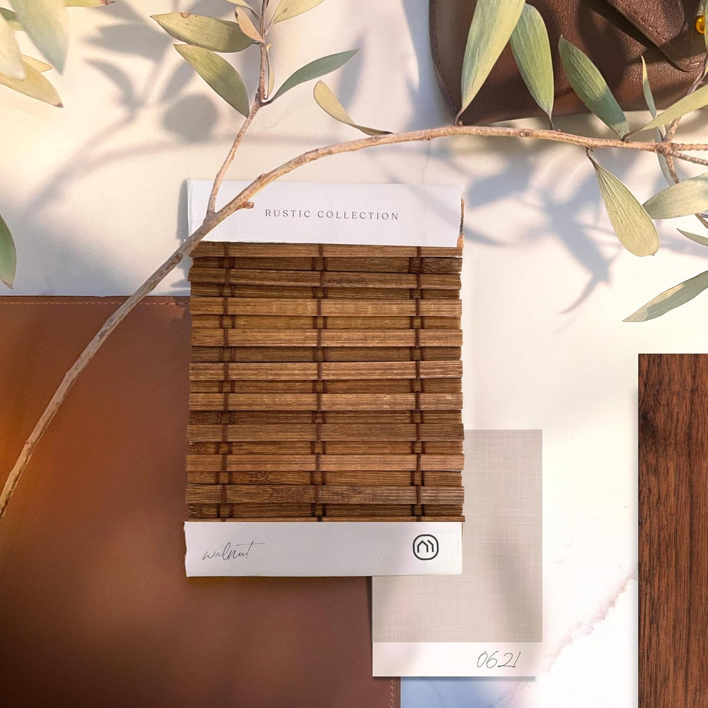 Custom Bamboo Shades | Rustic | Cordless Bamboo Roman Shades for Windows and Doors (Natural Woven) | Rustic Walnut