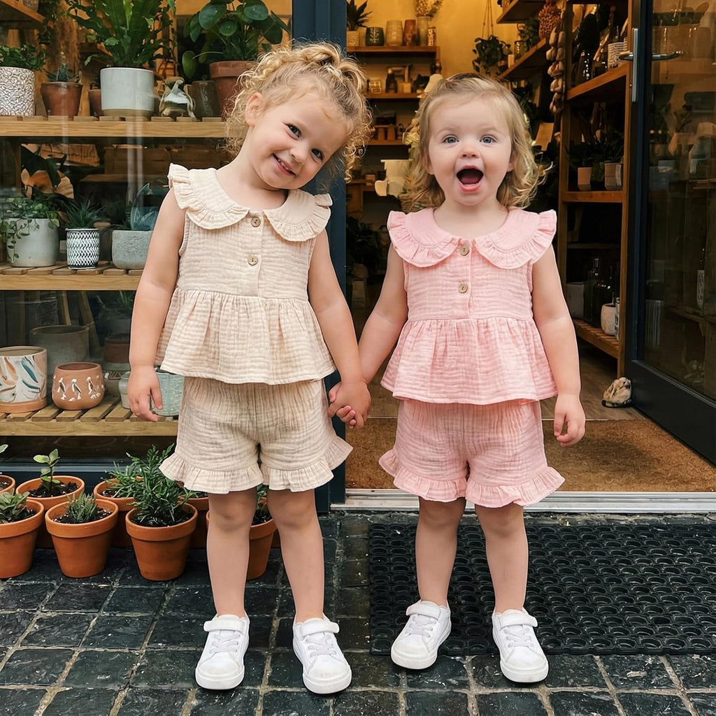 Toddler Baby Girl Summer Clothes Bubble Cotton Outfits Sleeveless Ruffle Tank Top Shorts Cute Clothing Set