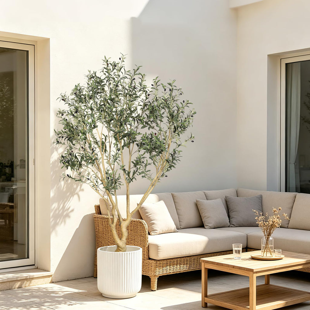 Large Faux Olive Tree 7 Feet with UV Resistant in Black Planter
