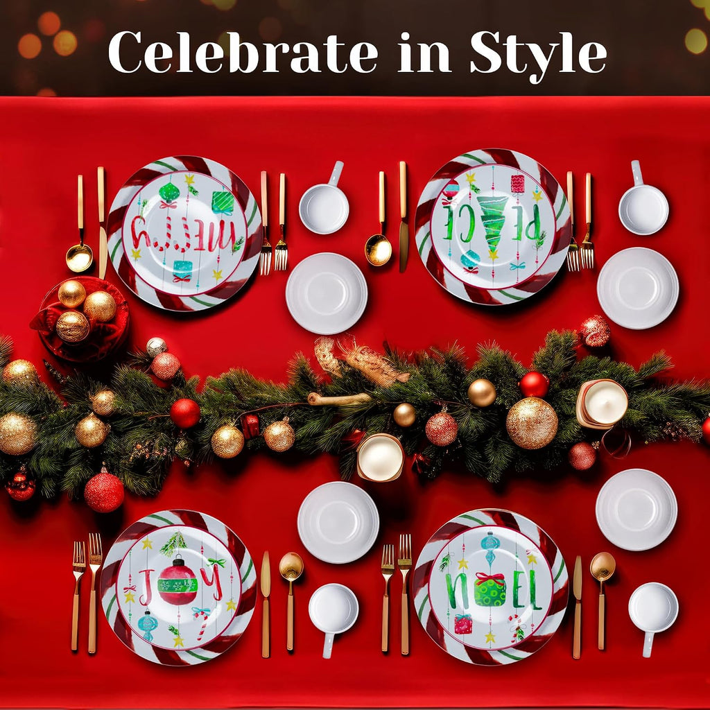 Piece Christmas-Themed Stoneware Dinnerware Set - Green/Red