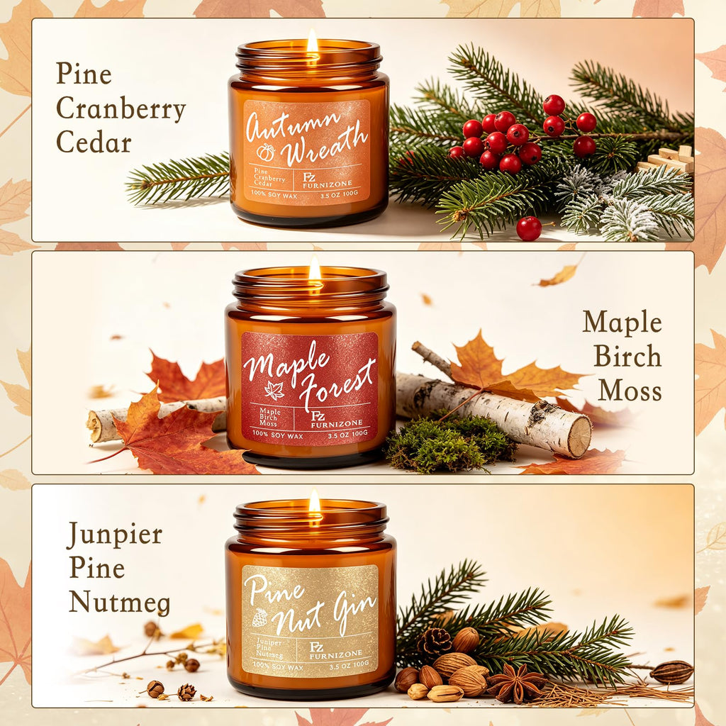 6 Fall Candles Set, Fall Scented Candles Scented, 180 Burning Hour