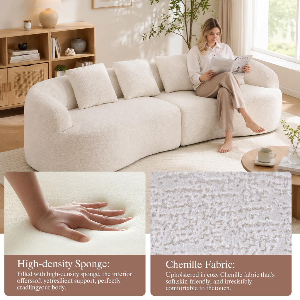 Compressed C-Shaped Sectional Sofa, 110" Modern 3-Seater Chenille Sofa Set, 2-Box Easy Delivery, No Tools Assembly