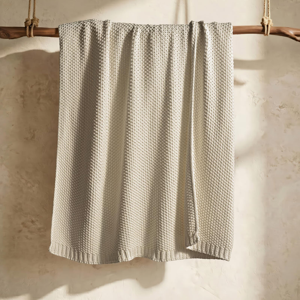 Organic Cotton Chunky Knit Throw Blanket, 50 x 60 Birch