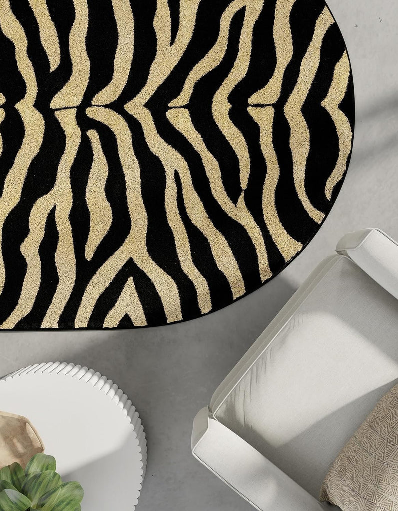 Savannah Rug - 5' Oval Black Easy-Clean Rug Modern Zebra Print s and Bedrooms