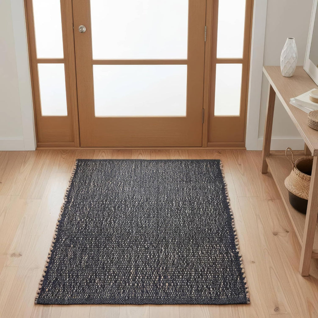 Black 2X3 Jute Rug Braided Construction - Farmhouse Woven Carpet - Mid-Century Modern Floor Covering for Entryway or