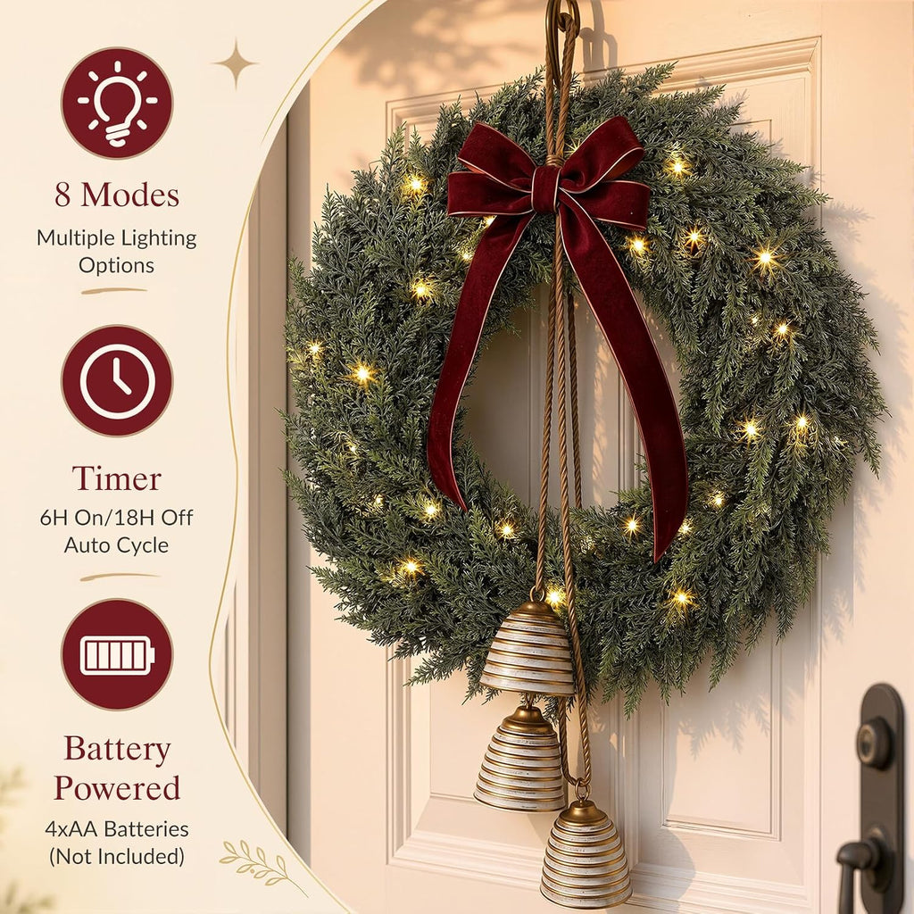 9FT Pre-Lit Cedar Christmas Garland with Lights, Real Touch Mantel Decor