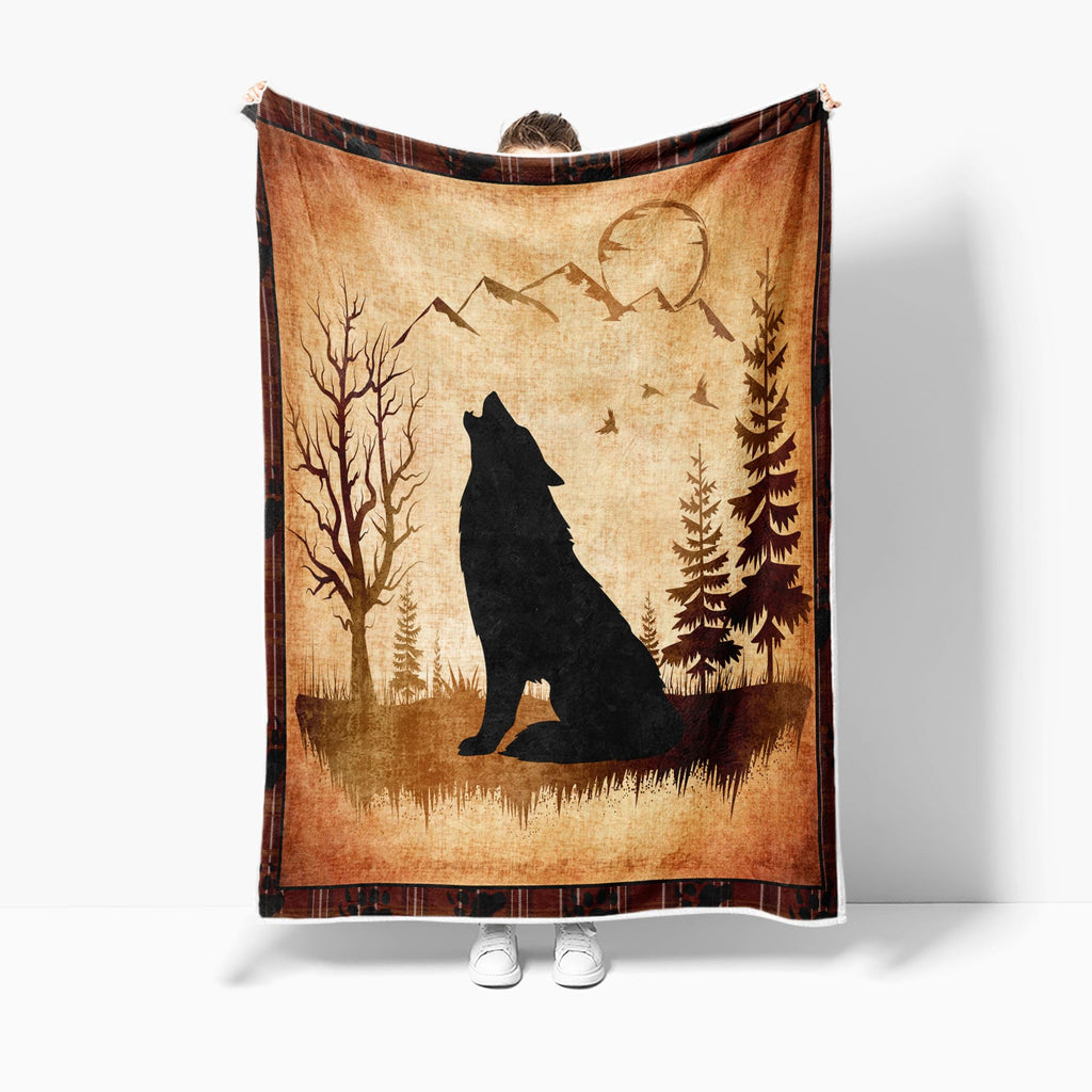 Wolf Rustic Cabin Flannel Fleece Throw Blanket, Wild Animal Lodge Bed Blanket Nature Wildlife Bear Fuzzy Blankets for