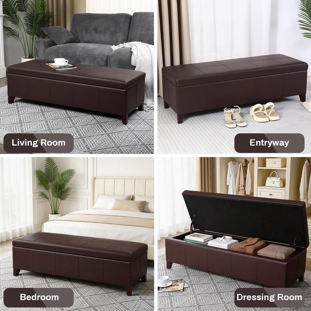 Brown Ottoman with Storage 51" Faux Leather Storage Ottoman