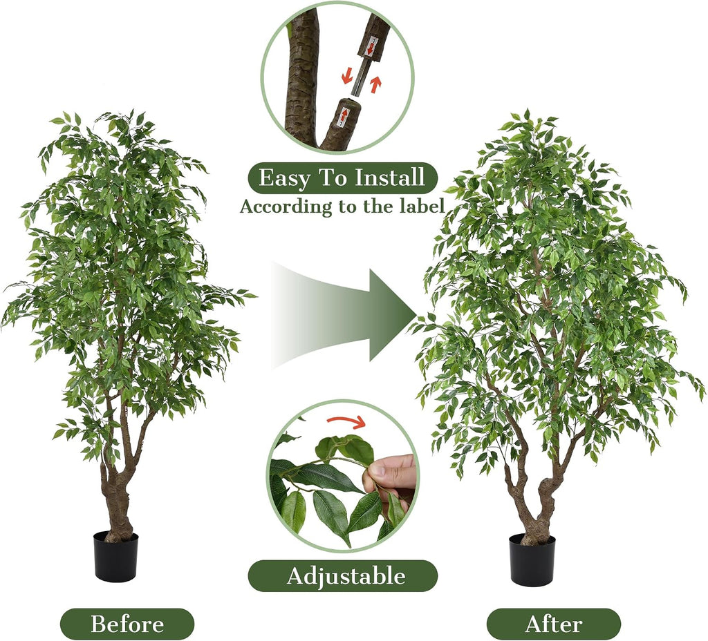 7ft Artificial Ficus Tree Indoor - Tall Faux Banyan Tree with 2294 Leaves & Realistic Trunk, 84" Large Fake Ficus