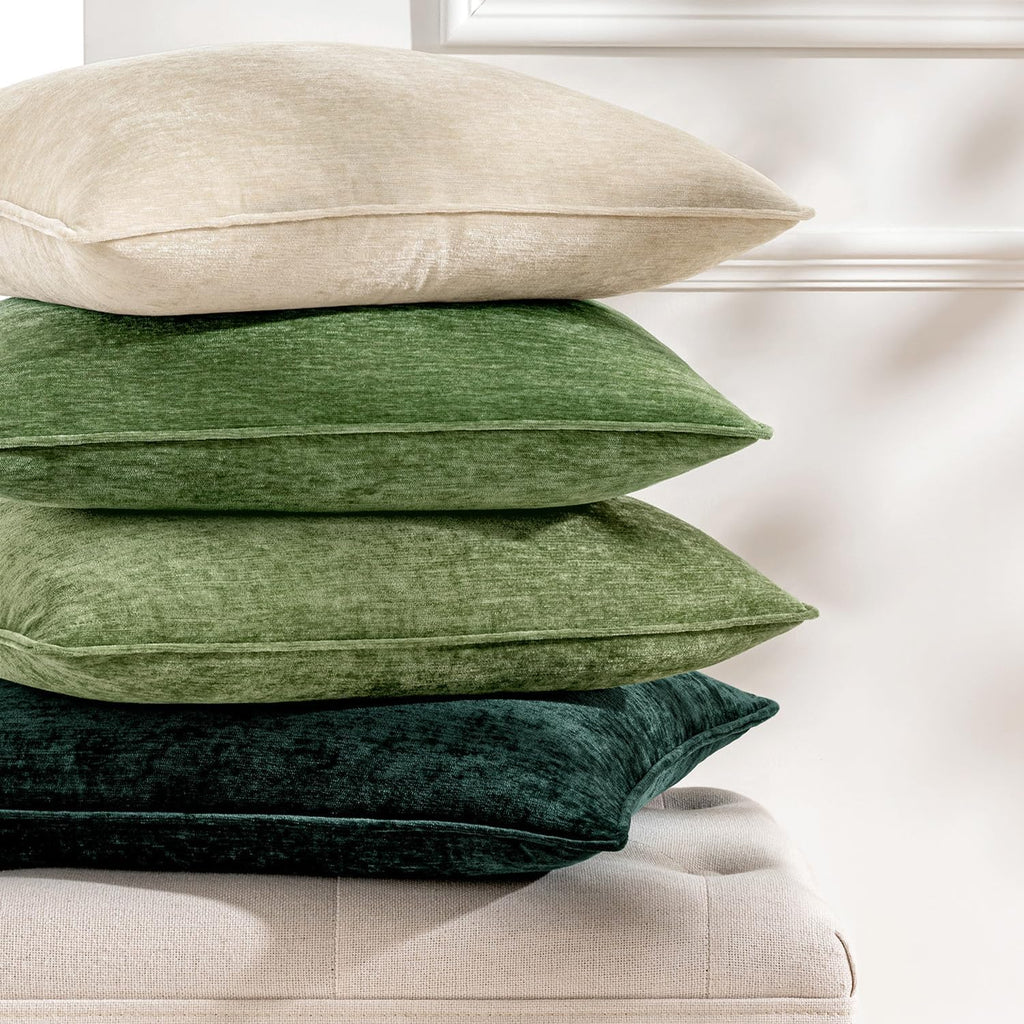 Chenille Couch Pillow Covers Christmas Living Room 18x18 Army Green - Set of 2