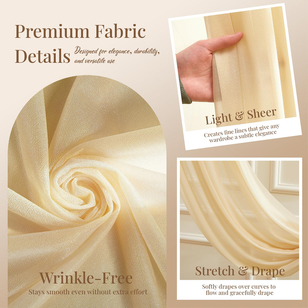 Light Champagne Wedding Arch Draping Fabric, 2 Packs 29" x 20FT Sheer Fabric Arch Drapery Curtain Backdrop Ceiling