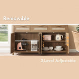 63" Rattan Sideboard Buffet Cabinet, Boho Storage Cabinet with Adjustable Shelves