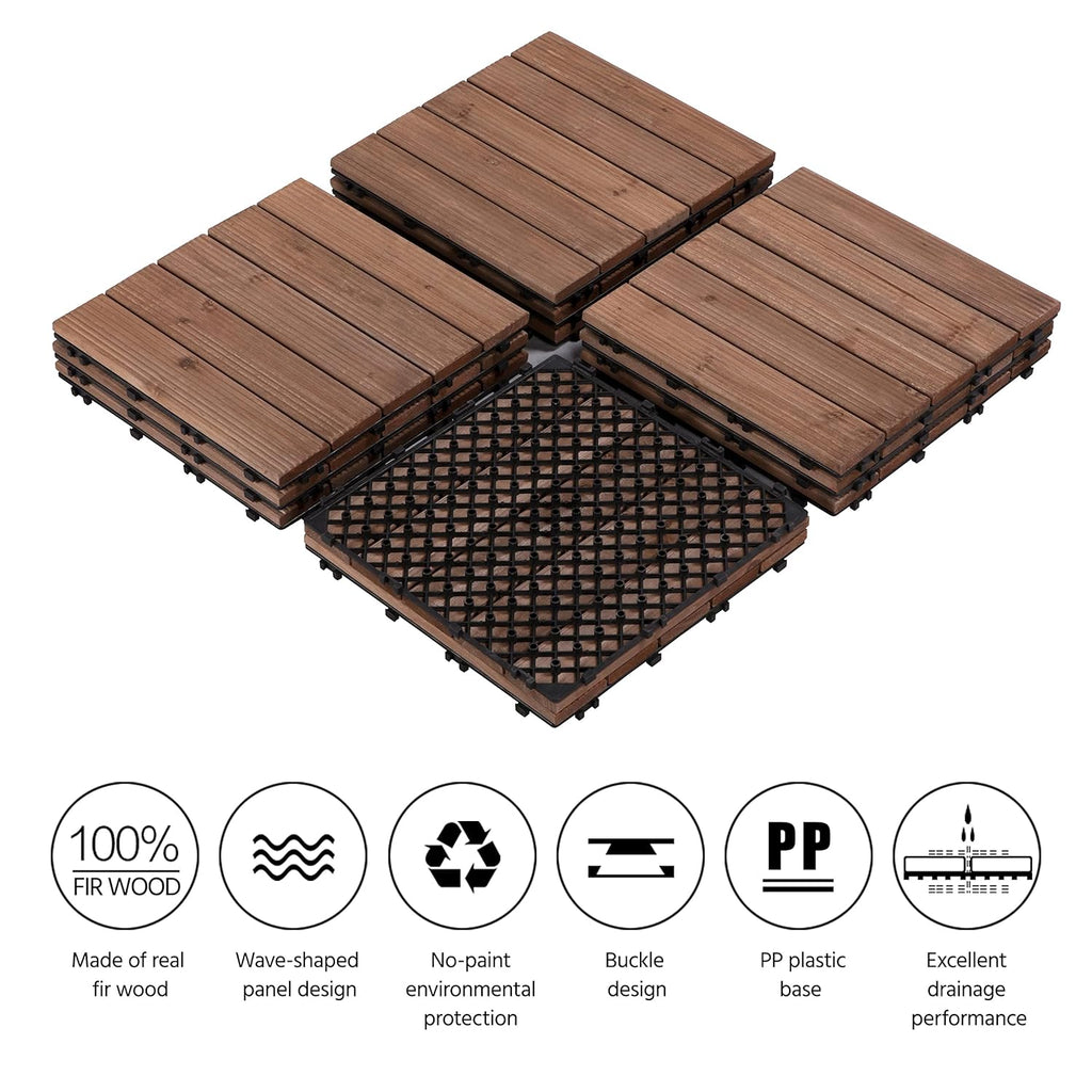 12 x 12in Patio Tiles Wood Floor Deck Tiles Interlocking Wooden Composite Decking Floor Tiles Outdoor for Garage Patio