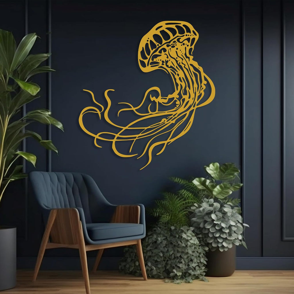 Jellyfish Metal Wall Art - Ocean Themed Modern Design - Wall Hanging Decor - Nautical Wall Decorations - Housewarming