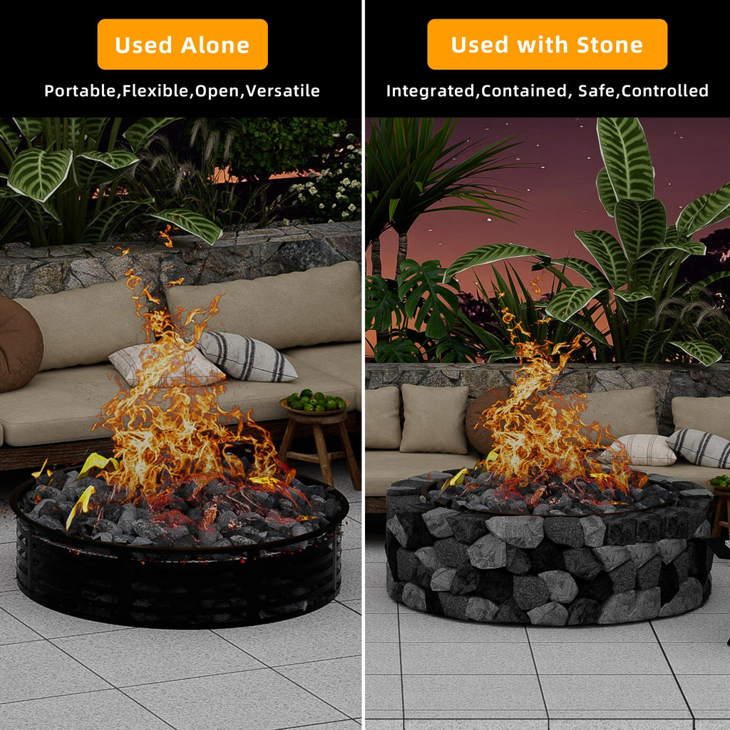 Outdoor Smokeless Fire Pit Ring, 60 Inch Round Steel Fire Ring Insert