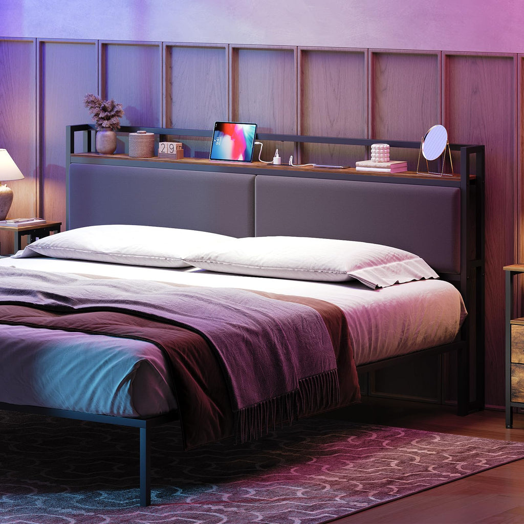 Headboard Only with Storage, Upholstered Head Board with Charging Station, Height Adjustable, Sturdy and Stable