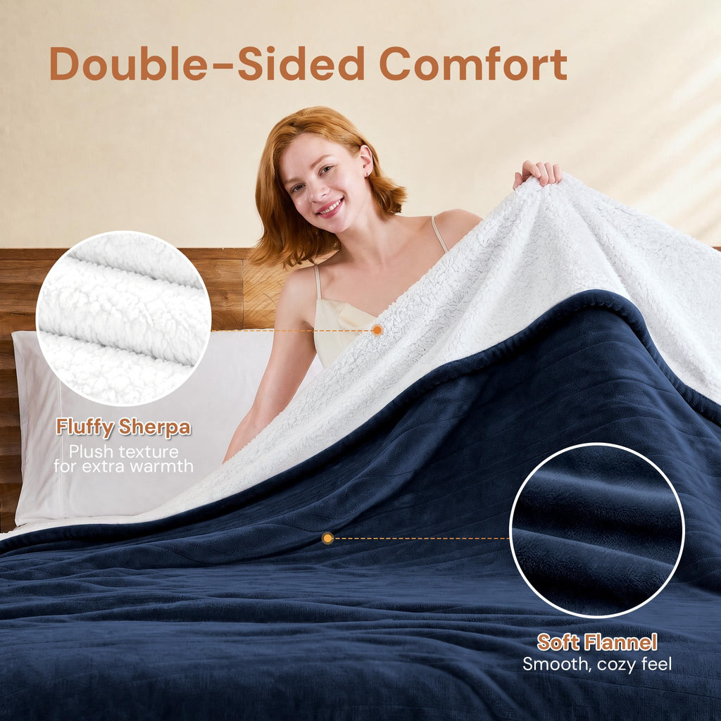 Electric Blanket Queen, Heated Blanket with Dual Control, Navy