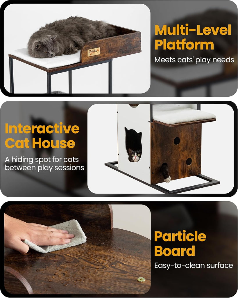 Wood Modern Cat Tree Tower, 84 Inch XL Tall Indoor Large Cat Condo