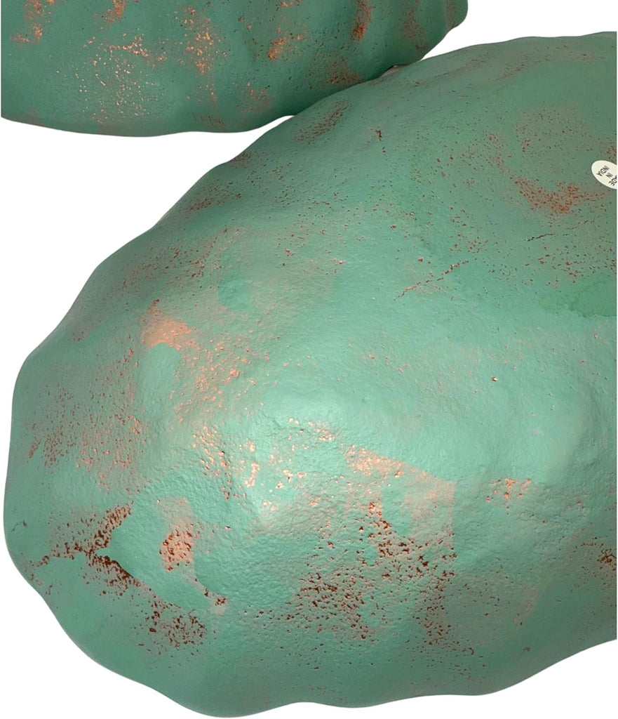 Turquoise Copper Finish Metal Decorative Oval Bowls for Potpourri, Table Decor - Set of 2