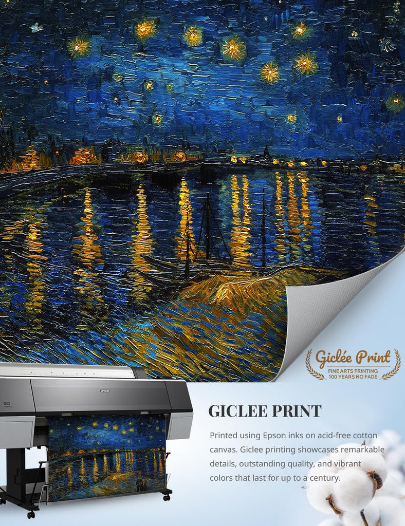 Starry Night Over the Rhone Canvas Print, Van Gogh Wall Art, 40x30 in