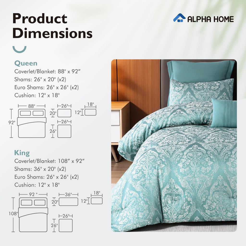 Queen Size Jacquard Bedding Comforter Set - All Season, Luxurious Elegance - 1 Comforter, 2 Pillow Shams, 2 Euro Shams