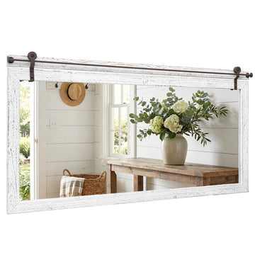 27"x49" Whitewashed Coastal Barn Door Wall Mirror with Wood Header