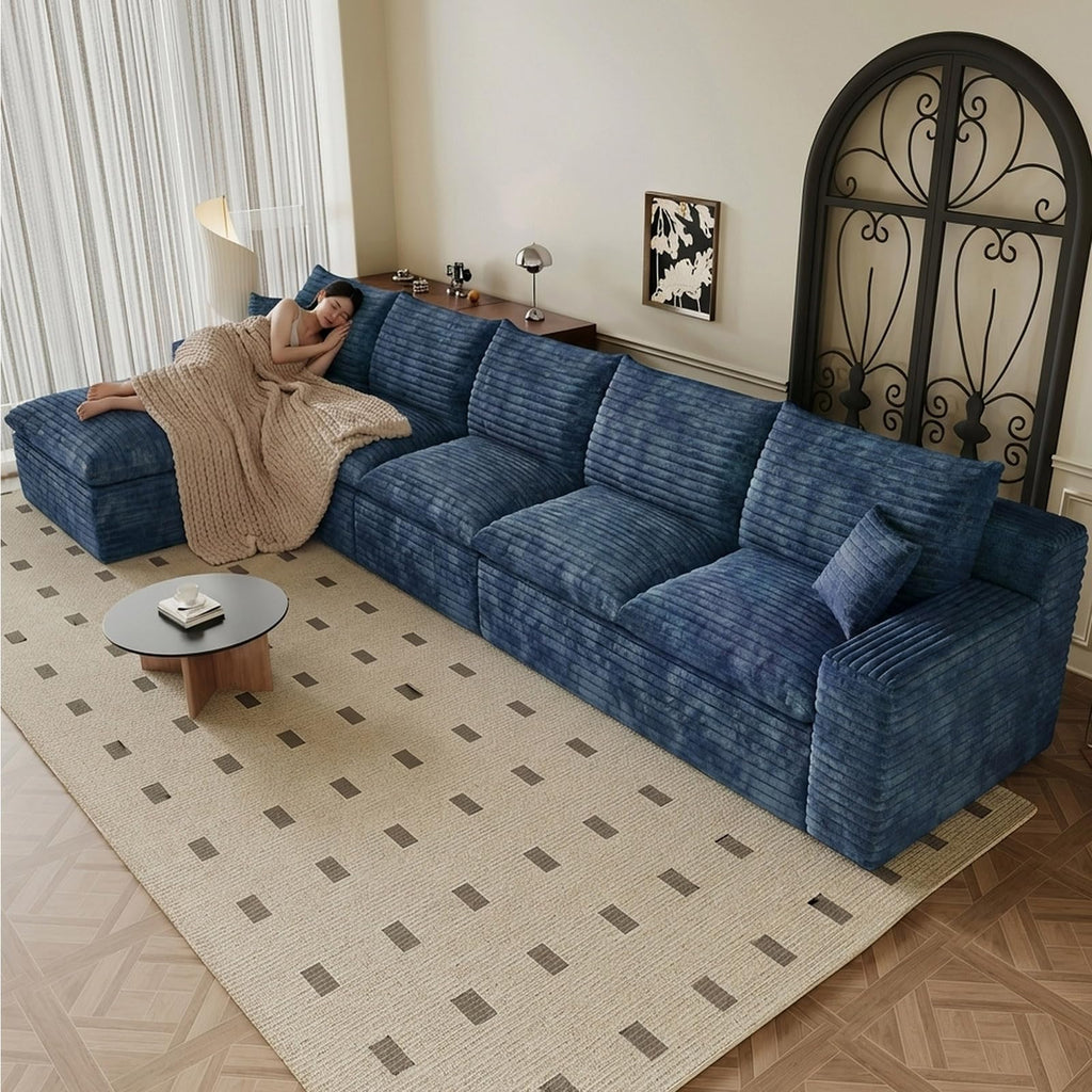 165.5" Cloud Boneless Sectional Couches with Chaise, Blue