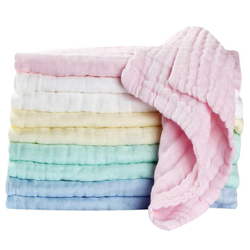 Soft Newborn Essentials - Muslin Washcloths & Towels for Sensitive Skin - 10 Pack, 10x10 Inches - Baby Register
