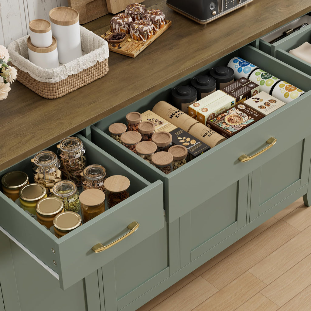 55" W Buffet Cabinet with Storage, Kitchen Storage Cabinet, Green