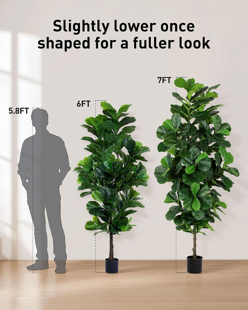 Fiddle Leaf Fig Tree 7ft Tall Artificial Tree in Plastic Pot Fake Ficus Lyrata Plants with 184 Decorative Fiddle