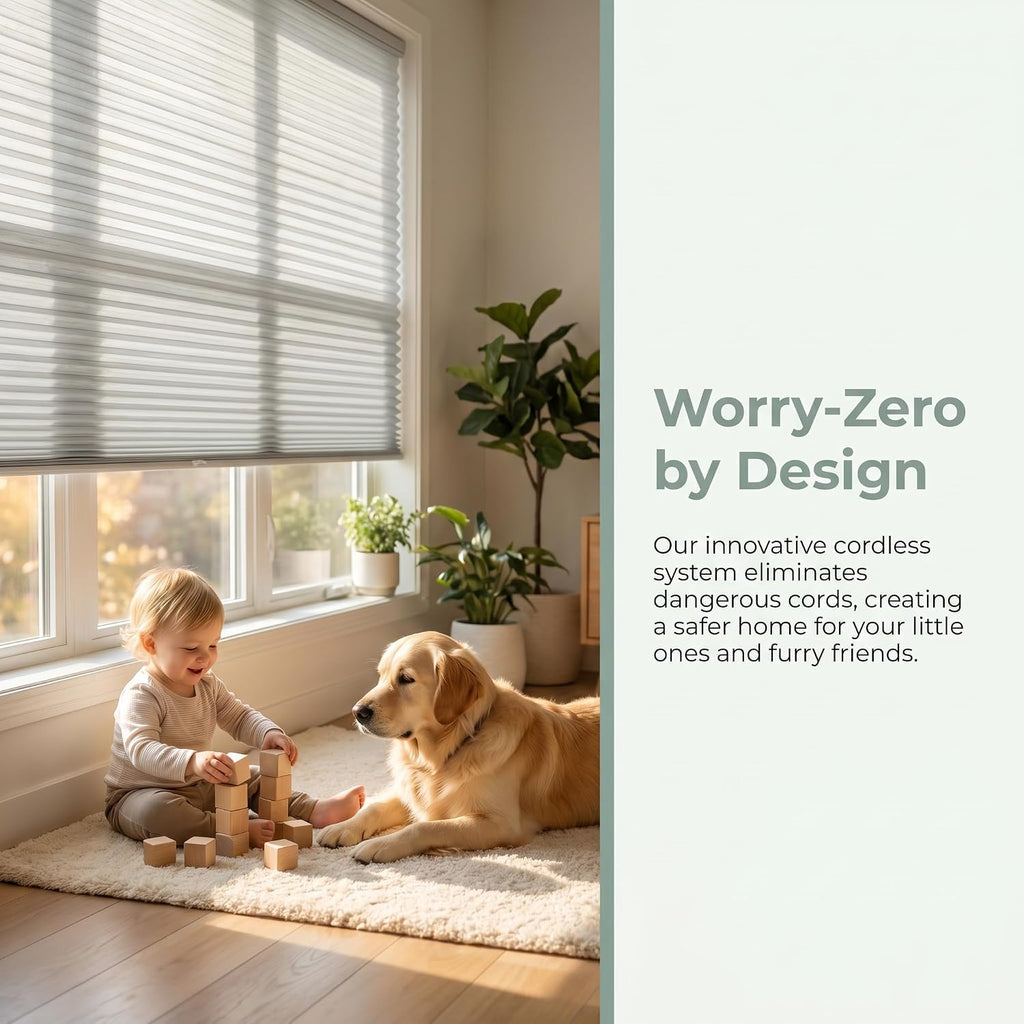 No Drill Cordless Cellular Honeycomb Blinds, Tension Mount Blackout Window Shades, Thermal Insulating Child Safe Cord