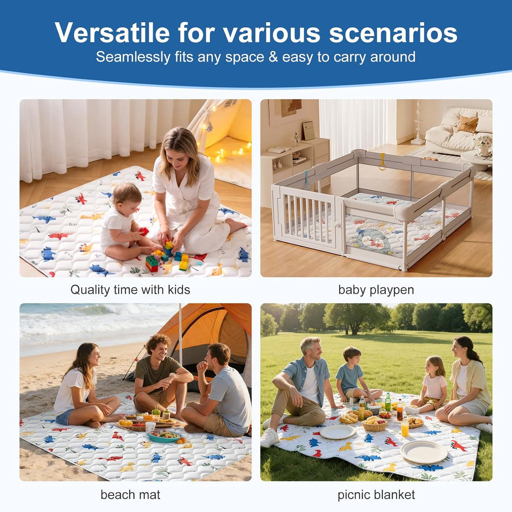 4ft x 6ft Foldable Baby Play Mat, Odorless Premium Foam Microfiber Floor Mat, Hypoallergenic Non‐Slip Washable
