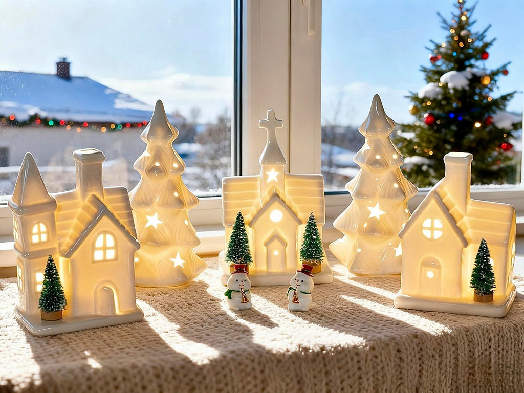 Christmas Decorations Indoor - 11 Pcs Ceramic Christmas Village Set
