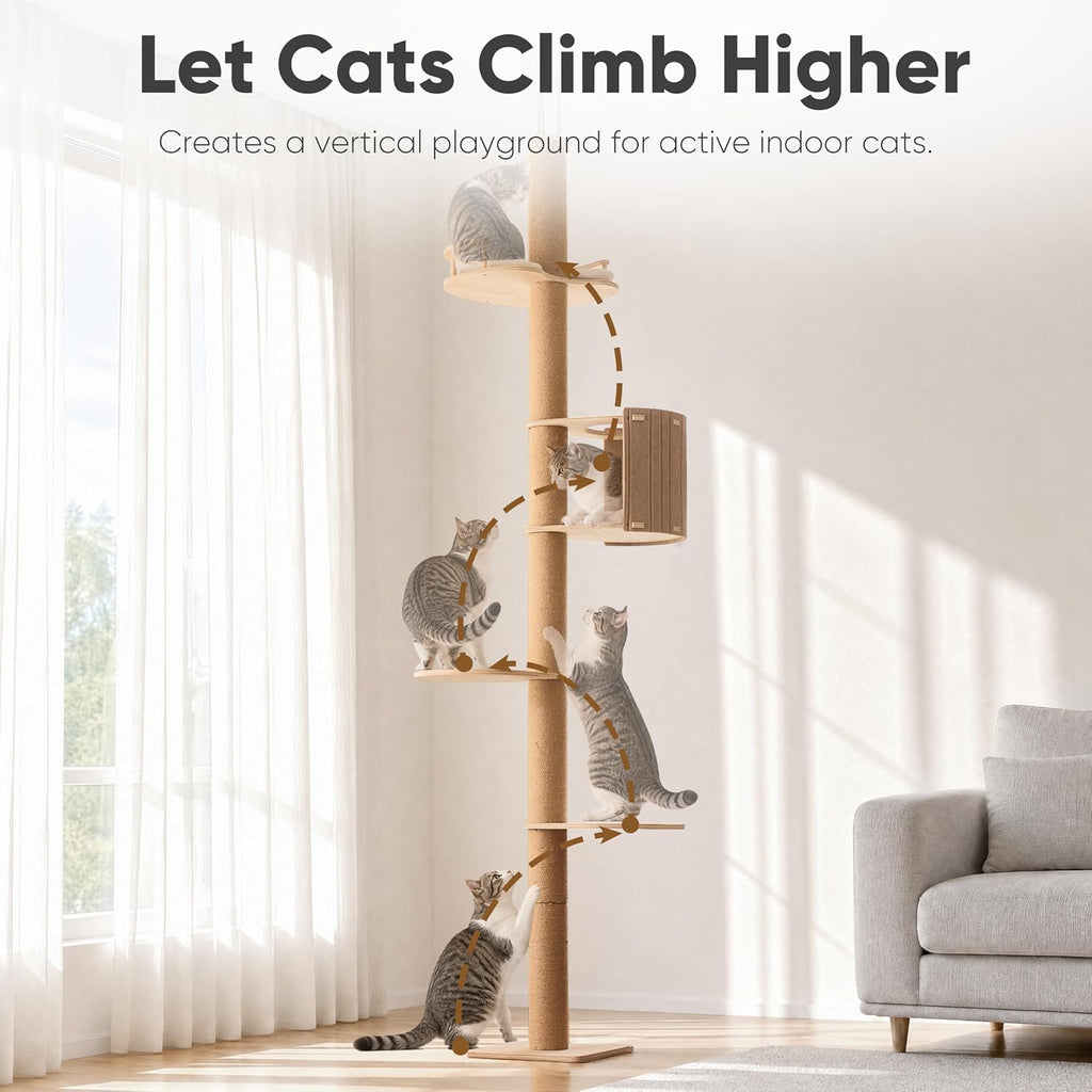 Floor to Ceiling Cat Tree, 78-108in (6.5-9ft) Adjustable Cat Tower