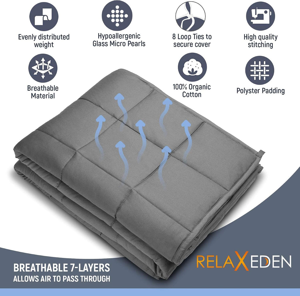 Adult Breatheable Cotton Weighted Blanket with Removable Navy Duvet Cover, 60 x 80 Inch, 15 Pounds, Made w/Polyester
