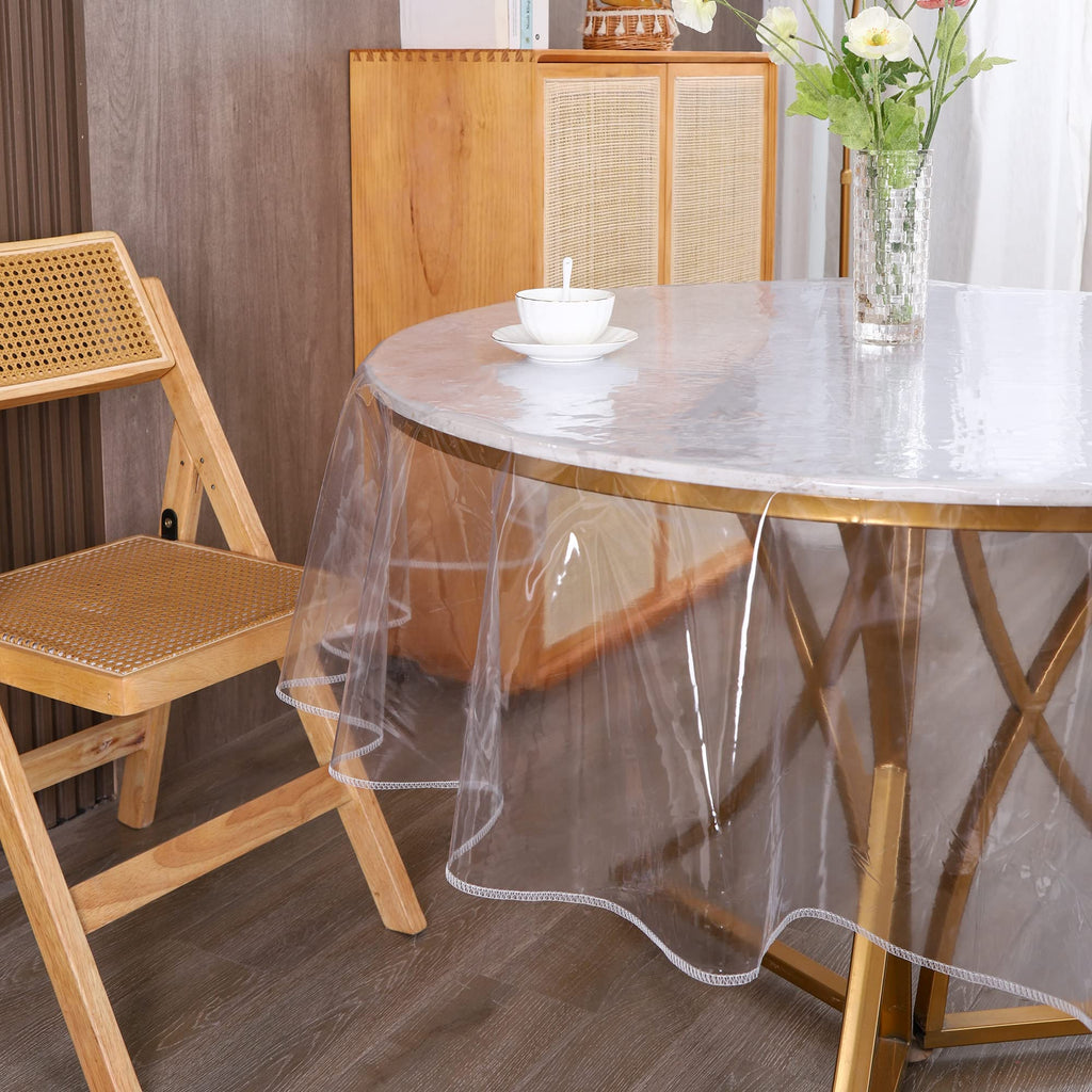 Clear Round Plastic Tablecloth Protector Waterproof Oil-Proof PVC Table Cloth Stain-Resistant Wipeable Table Cover