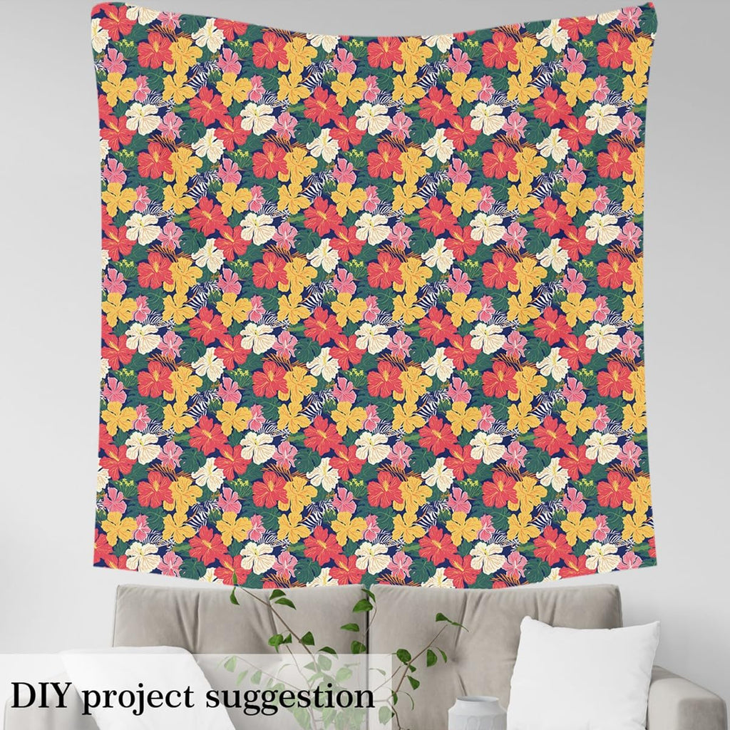 Watercolor Flower Fabric by The Yard, Palm Leaf Tropical Plants Fabric by The Yard for Teens Craft Lover, Garden Floral