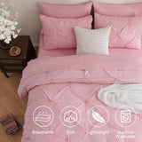 7 Pieces Pink Queen Comforter Set, Pintuck Pinch Pleat Bed in a Bag