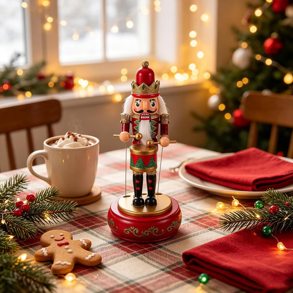 Wooden Nutcracker Music Box Xmas Christmas Decoration for Tabletop Display