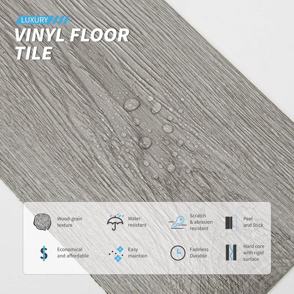 36-Pack Peel and Stick Vinyl Floor Tiles (54 Sq.Ft), Deep Gray