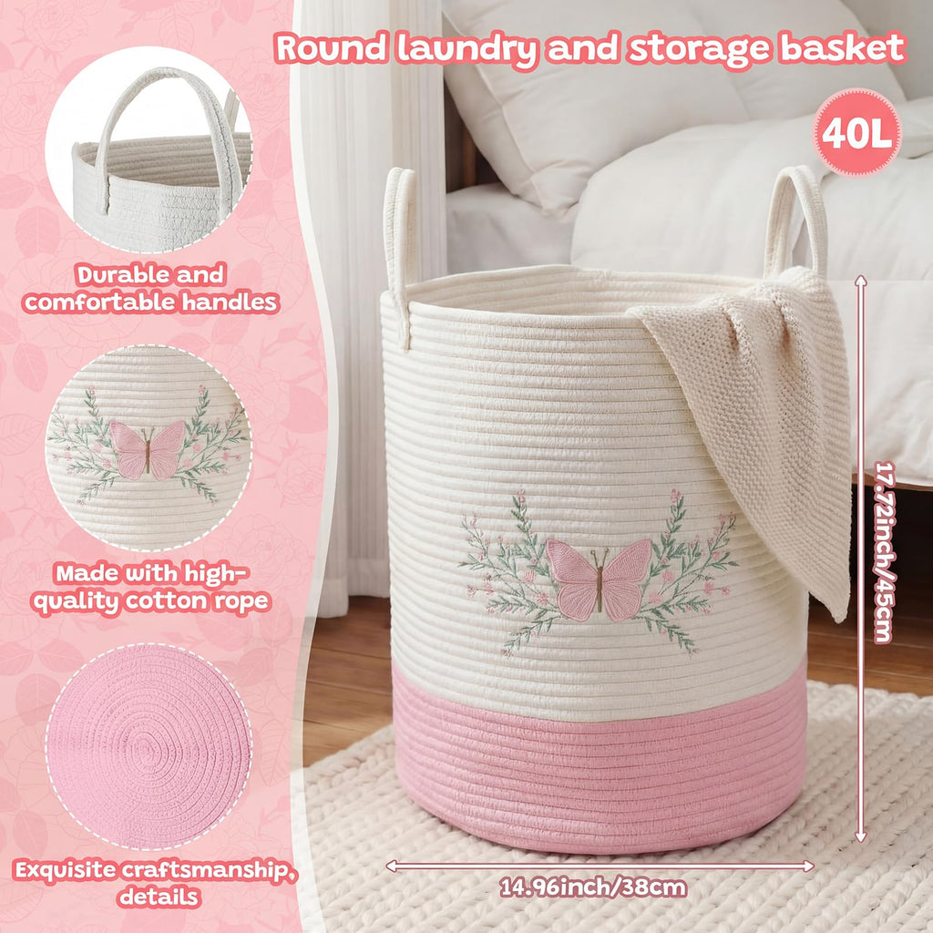 Pink Butterfly Laundry Basket Hamper Coquette Laundry Basket
