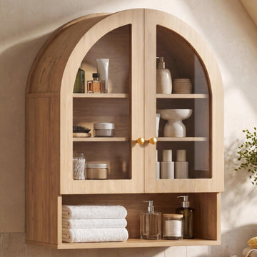 Arched Bathroom Wall Cabinet with Glass Doors, Modern Medicine Cabinet