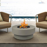 Propane Outdoor Fire Pit Table, Flint & Concrete Look 32-inch Round Patio Propane Fire Table 50,000 BTU w/Lid, Glass Rocks, Cover, Pre-Attached 10ft