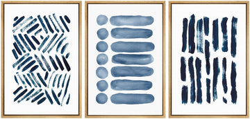 Framed Wall Art Print Set Geometric Navy Blue Line Art Variety Abstract Shapes Illustrations Modern Art Chic