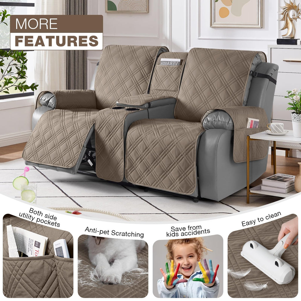Waterproof Loveseat Recliner Cover with Center Console, 2 Seater