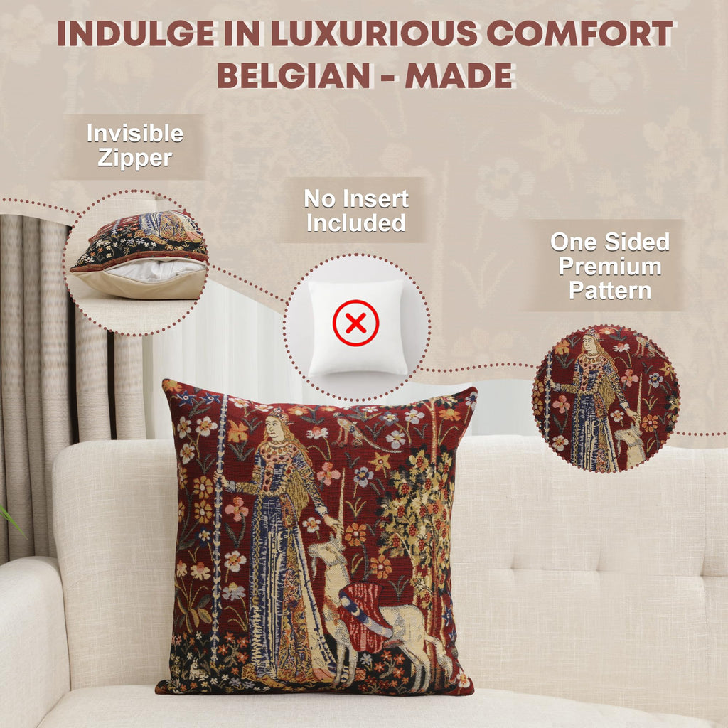 Medieval Touch Red Tapestry Throw Pillow Cover 16"x16", W/Invisible Zipper
