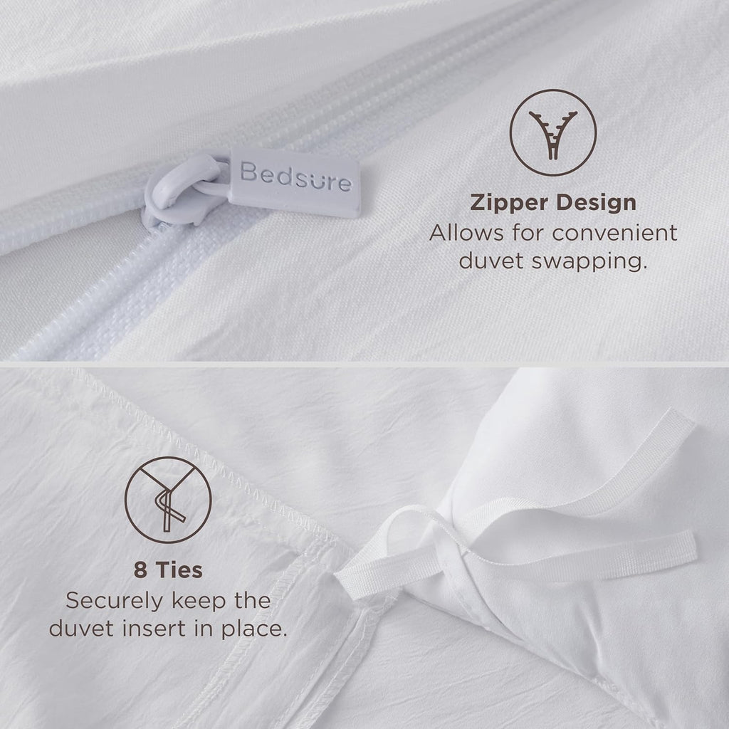 White Duvet Cover Queen - 3 Pieces Prewashed Cotton-Like Polyester Extra Soft Bedding Set, Includes 1 Duvet Cover